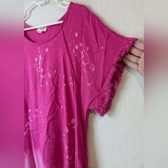 Umgee Hot Pink Ombre Frayed Flowy Linen Blend Mini Dress Size L Barbie Beach - Picture 11 of 15